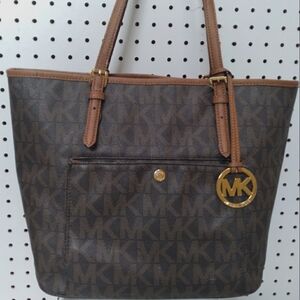 Michael Kors Jet Set Logo Tote Women's Bags Snap-Pocket Brown MK Monogram